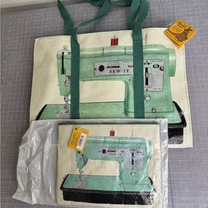 Green Sewing Machine Tote Bag Set Blue Q